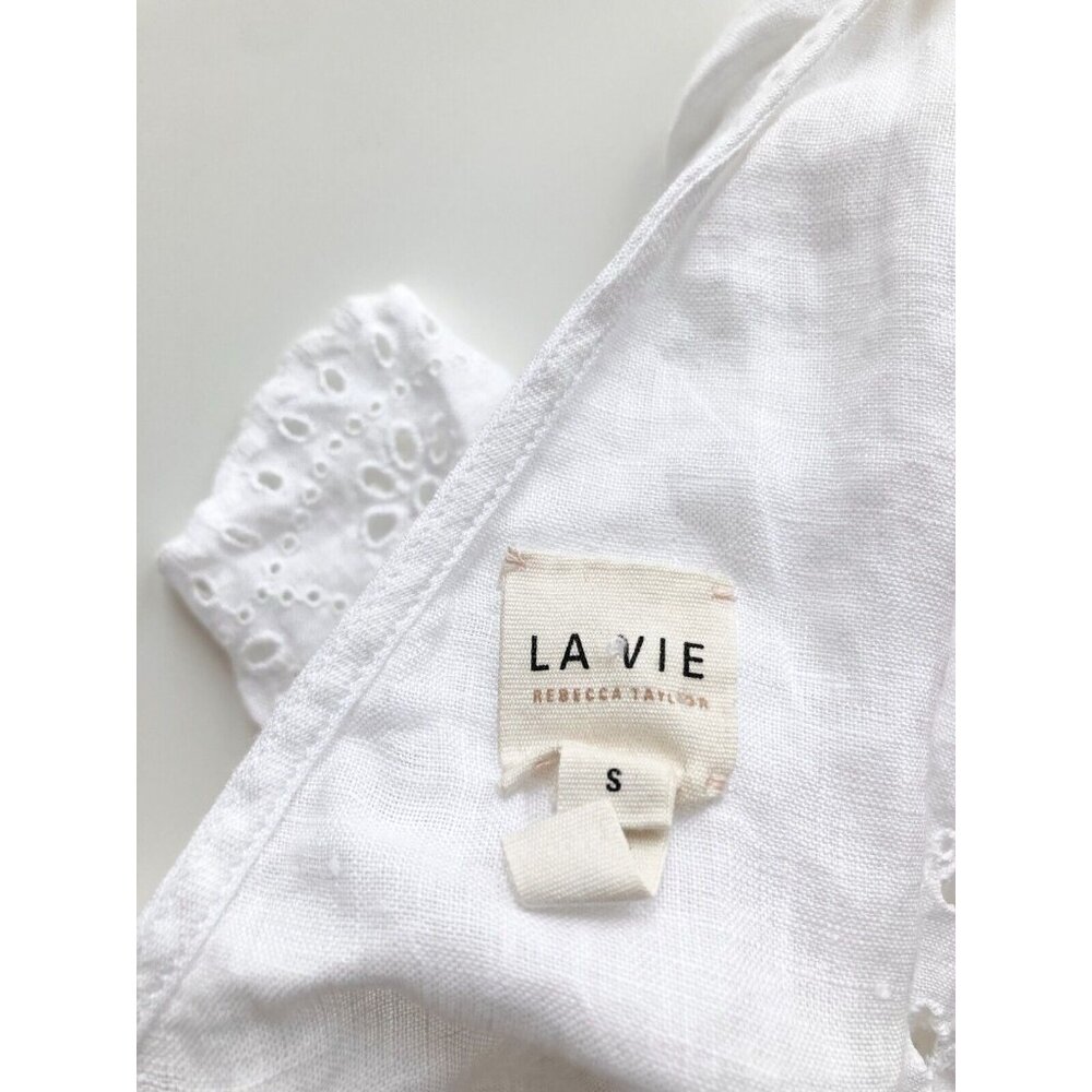 LA VIE By REBECCA TAYLOR Sarcelle White Linen Eyelet Embroidered Dress, Size S - Picture 14 of 16